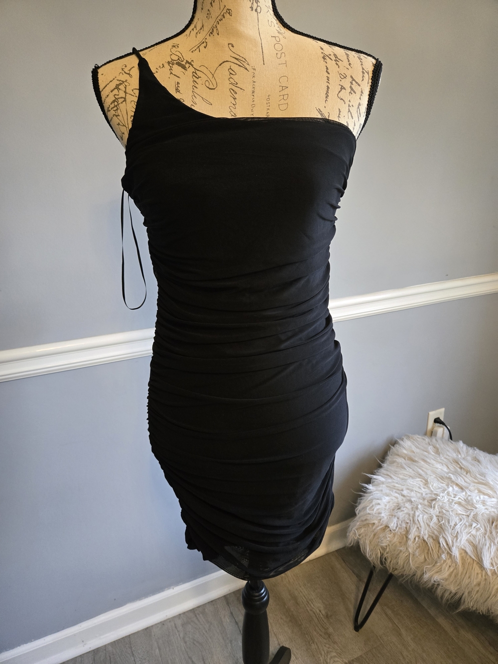Princess Polly Black One-Shoulder Ruched Dress